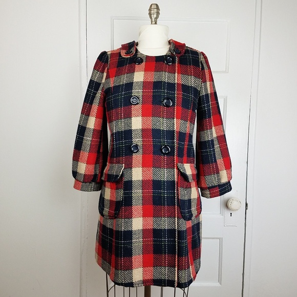 213 Jackets & Blazers - 213 | Retro Plaid Red and Navy Mod Coat Size M